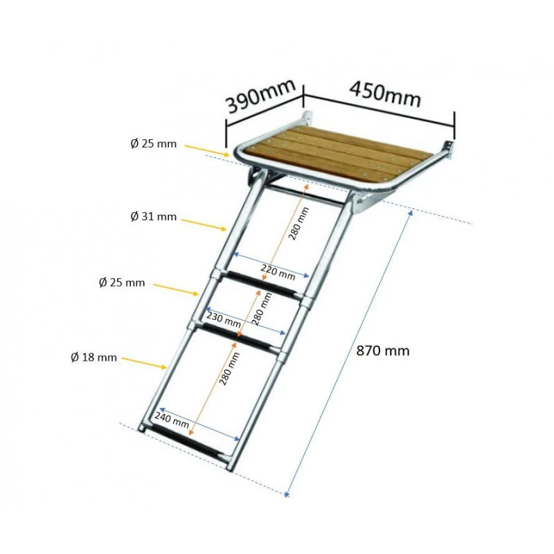 Edelstahl-Plattform Mit Leiter Ausziehbar - 45 X 39 Cm 4 Edelstahl-Plattform Mit Leiter Ausziehbar - 45 X 39 Cm – Bild 2